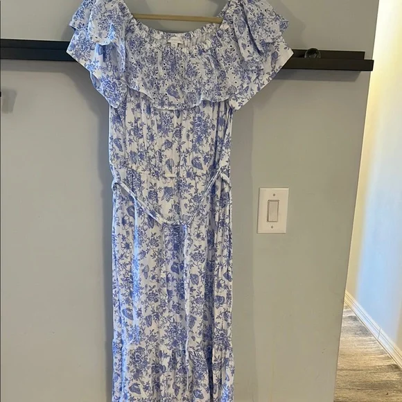 Charter Club | Dresses | Charter Club Blue And White Ruched Offshoulder Maxi  Dress | Poshmark